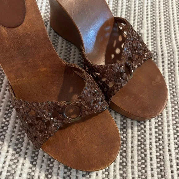 Brown Woven Women's Wedge Sandals - Picture 2 of 5